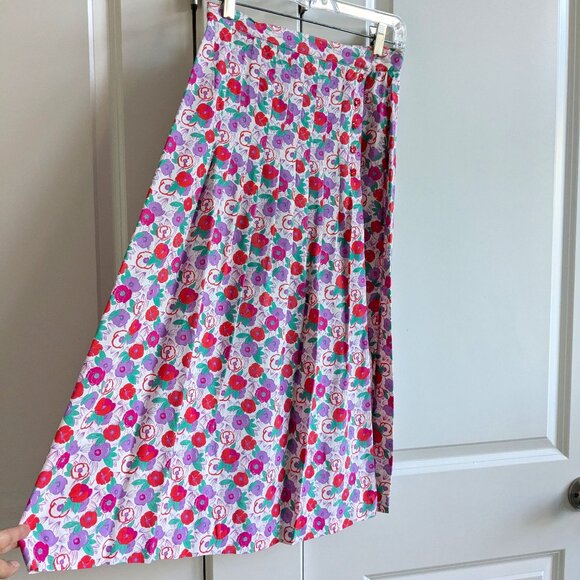 Jane Schaffhausen Belle France Dresses & Skirts - Vtg Jane Schaffhausen Belle France Pleated Midi Wrap Skirt 10 Floral Side Button